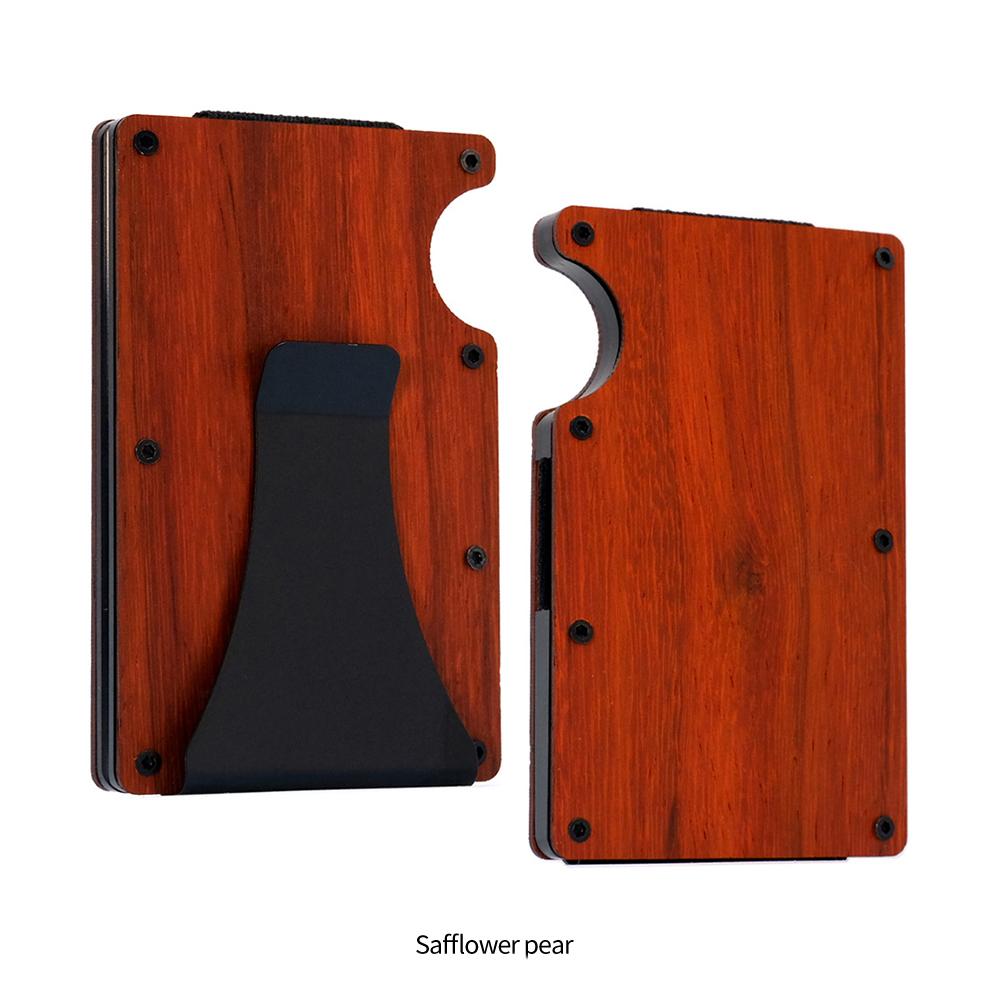 2024Hot Sale RFID Blocking Men's Wooden Wallet ultra thin Metal Money Clip for men Minimalist wooden aluminum Wallet card holder