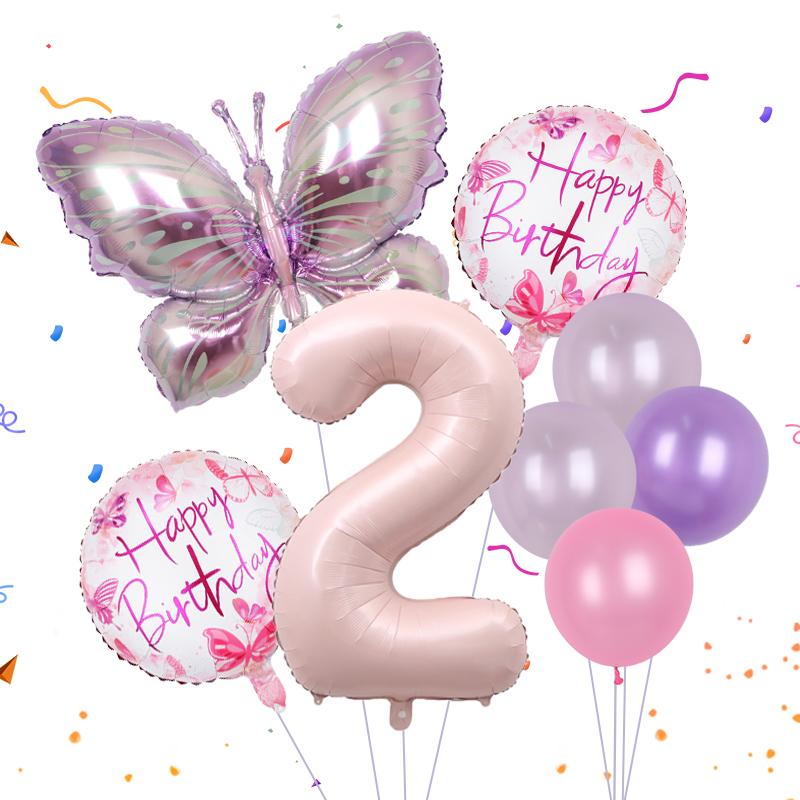 8pcs Butterfly Balloon Set 40inch Gradient Colorful Number 1-9 Foil Balloon Fairy Birthday Party Decoration Baby Shower Supplies