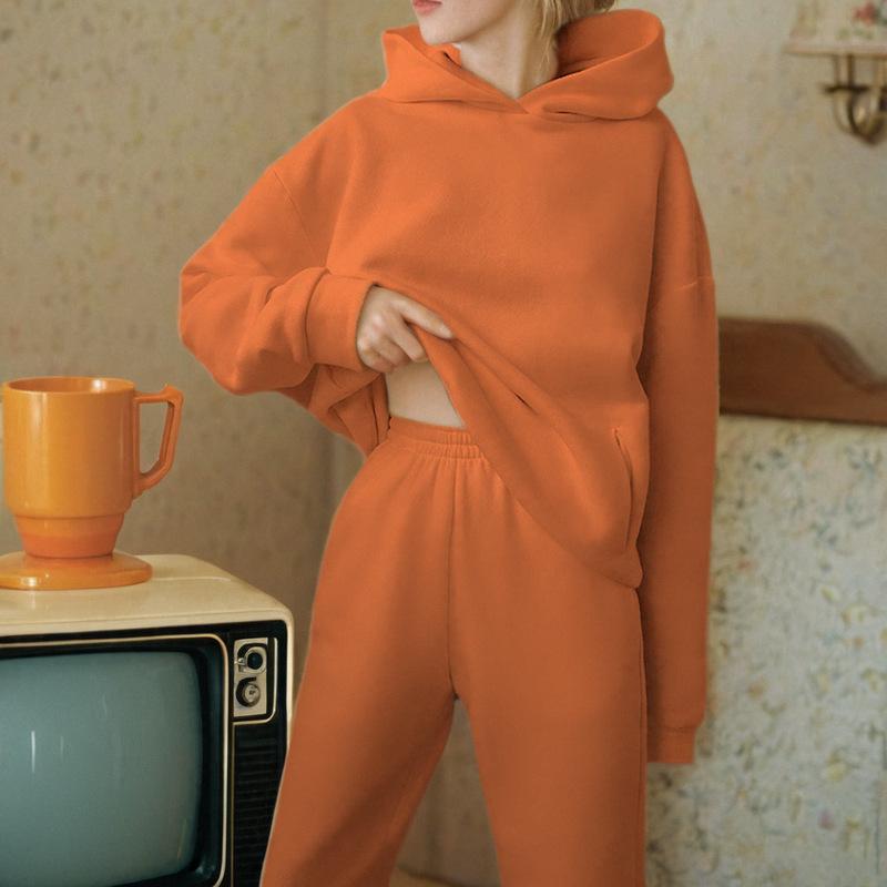 2026 cross-border foreign trade women's clothing, new spring models in Europe, America, solid color casual sports style hooded sweater trousers set