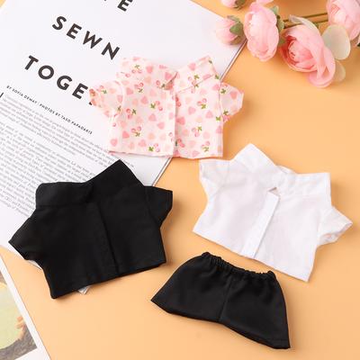 20CM Doll Shirt Pants Black/White/Flower Pattern Cute Mini Collar Coat Fashion Cotton Doll Clothes American Doll Accessories