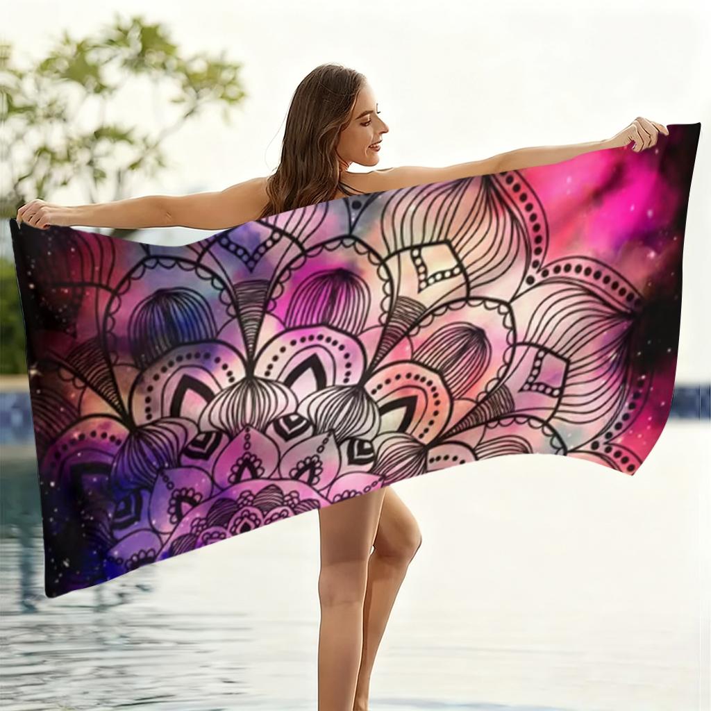 Mysterious Datura Flower Design Beach Towel Purple and Pink Color Scheme Quick-drying Suitable for Beach Pool Gift for Friends