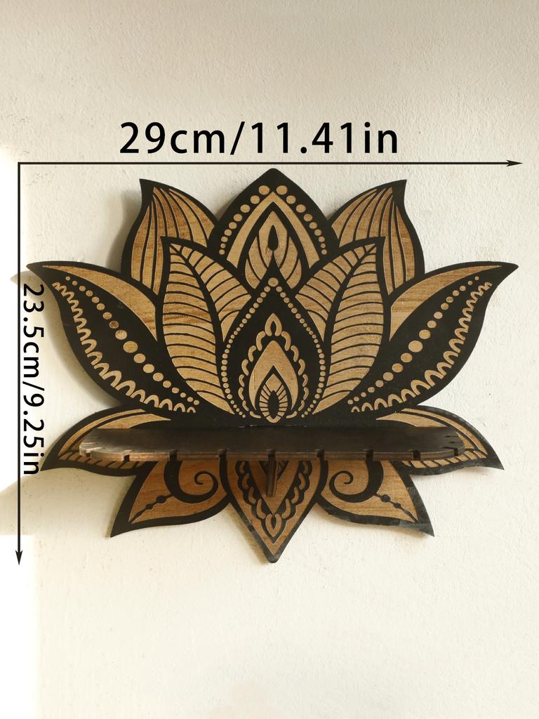 Lotus Ccrystal Shelf Display Black Wooden Wall Shelves Boho Floating Wall Shelf for Bedrooms Offices Living Room Aesthetic Gift