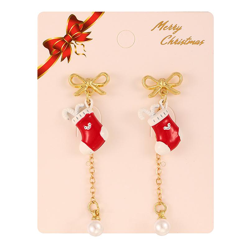 European & American Style Christmas Tree & Santa Claus Alloy Stud Earrings with Snowflake Design