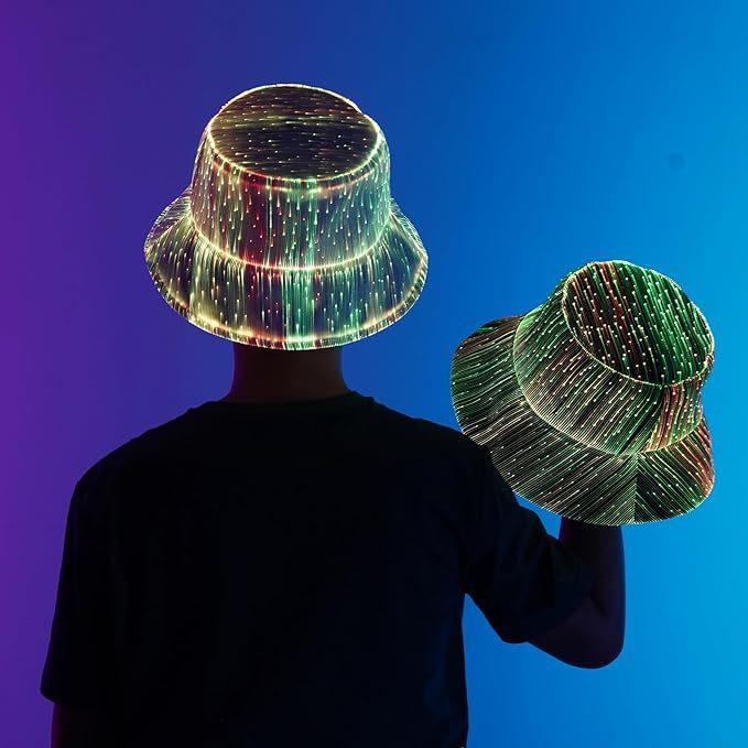 Fashionable Led Mutil-Color Luminous Glowing Hat Fiber Optic Cyberpunk Luminous Bucket Hat