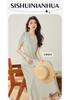 French Style V-Neck Bubble Sleeve Waist-Cinching Long Dress for Women