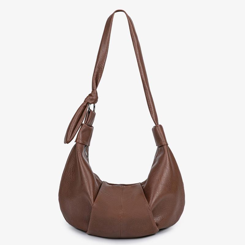 Large capacity retro soft leather pleated dumpling bag lazy style versatile casual commuter lady shoulder