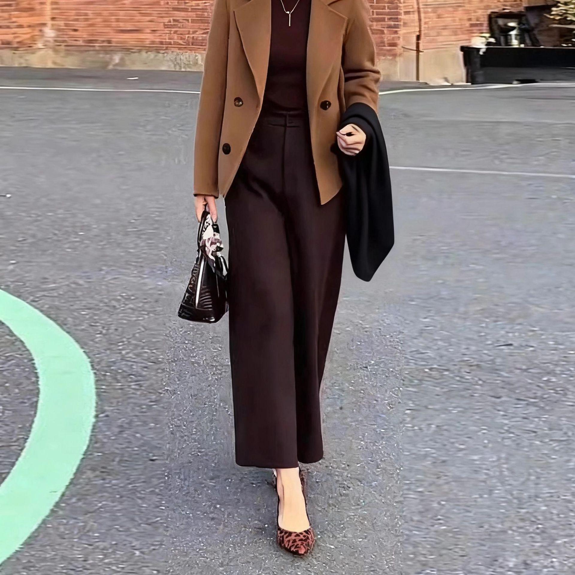 

2024 Red-Brown Wide-Leg High-Waisted Slimming Women s Pants - Autumn/Winter Casual Loose Straight-Leg with Good Drape XL (115-125 jin) кавовий
