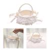 Lace Ruffle Wedding Baskets Bowknot Flower Baskets for Wedding Ceremony Wedding Flower Girl Basket with Pearls Handle