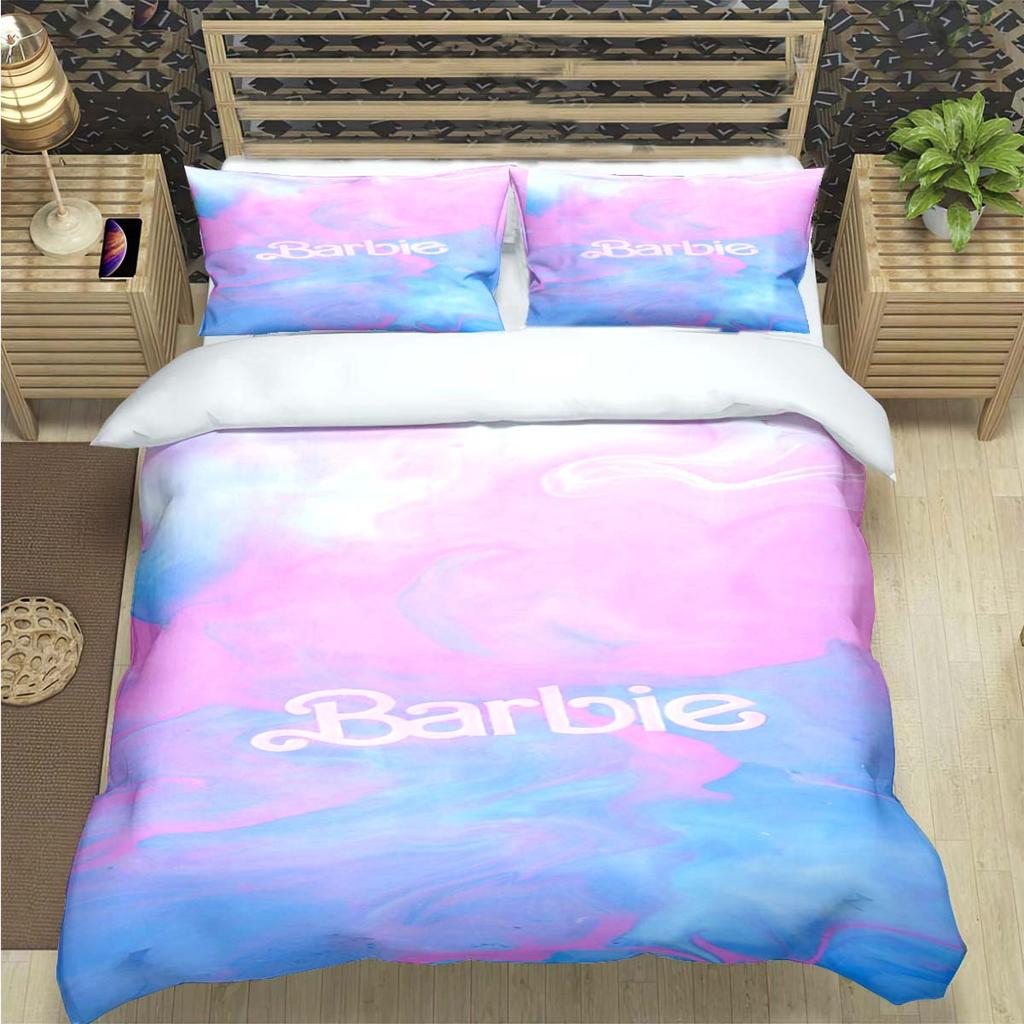 Hot Fashion Barbie Cartoon Print Bedding Sets Bed Supplies Set  Comforter Set  Teens Girls Cartoon Twin Single Kid Luxury Gift