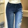 Mid Rise Retro Rose Embroidered Micro Flared Denim Pants Female Hot Girls, Slim Fit And Slimming, Flared Floor Pants