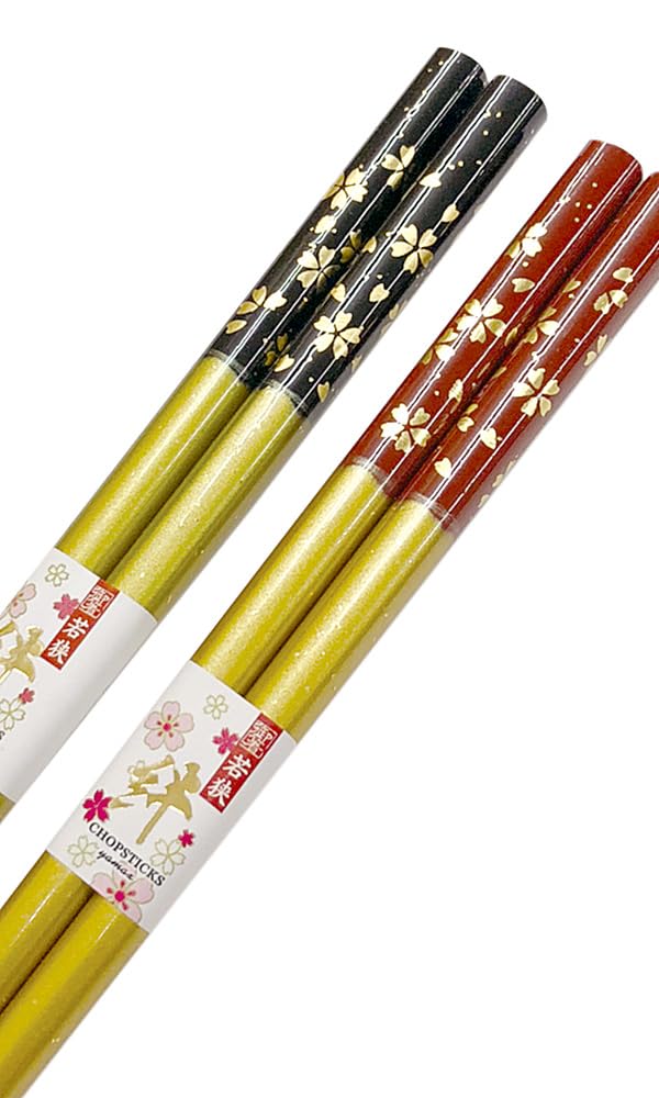 Couple Dishwasher with Paulownia Box and Wedding Golden Silver Wooden Pair Matching Chopsticks, Kinmaizakura, Black, Red, Safe, Wrapping, Anniversary,