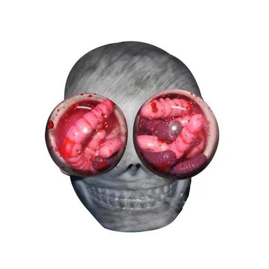 Popping Eye Skull Squeeze Toy Worm Inside Anxiety Stress Relief Skull Pinch Sensory Toy Teens Adults Soft TPR Calming Skull Fidget Toy