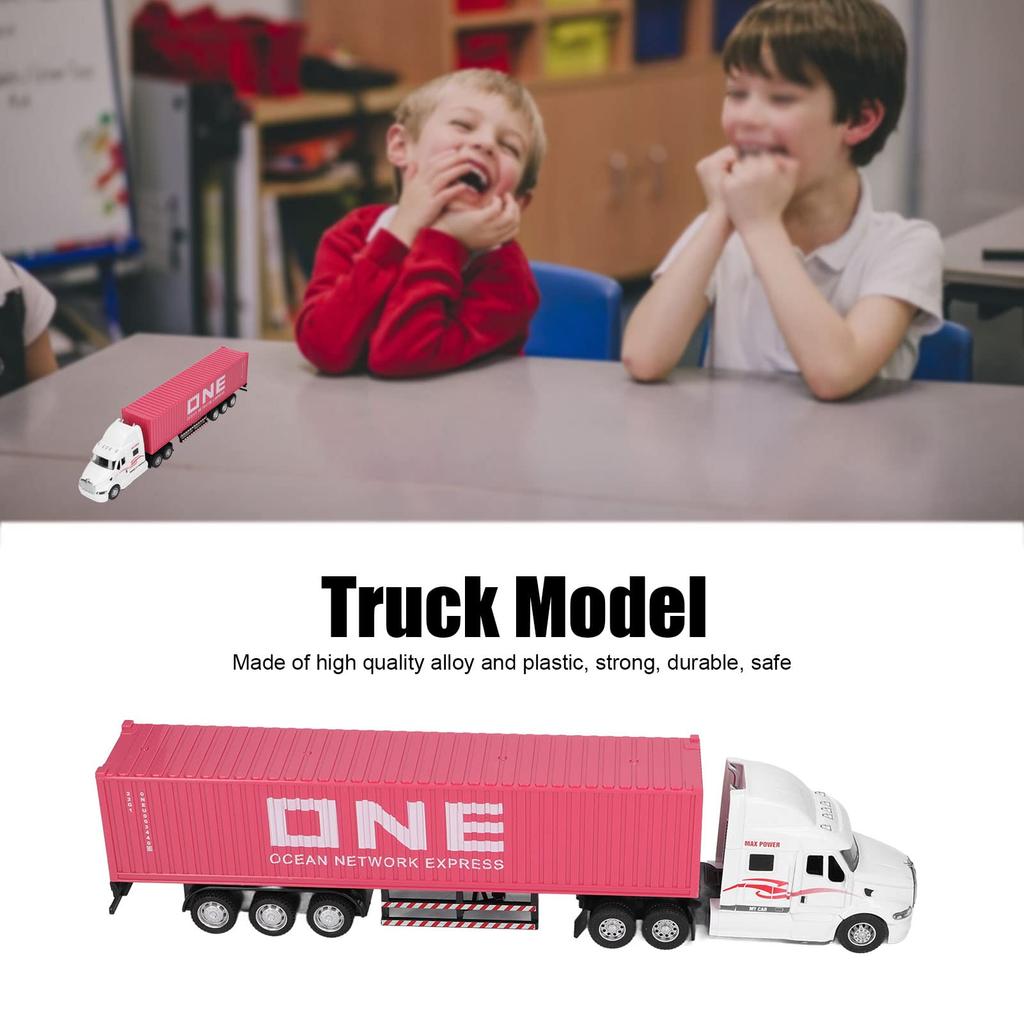 1:Containerbilmodell i skala 48, Levande och Utsökt, Vacker Dekorativ Leksaks prydnad, Lastbils- och Släpvagnsleksak för Åldrarna 3 och Uppåt (Rosa)