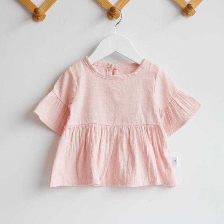 Flaer Sleeve Spring Summer Girls Tops Blouses Cotton Casual Kids Girl Shirts Clothes