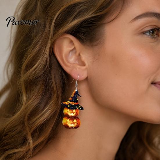 Halloween Earrings for Women 1 Pair Pumpkin Women, 2 Stacking Starry Wizard Hat Jewelry Drop Dangle with Witch Hat, Acrylic Holiday Costume
