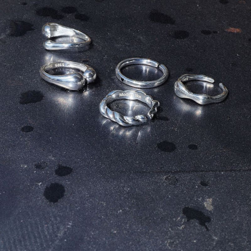 modernlike silver 925 mini black heart open ring