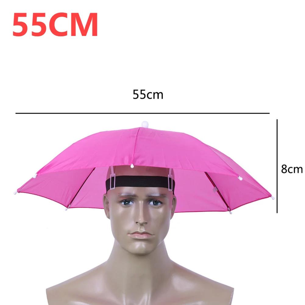 Head Umbrella with Elastic Band Anti-Rain Headwear Brolly Cap Waterproof Sunscreen Hat Umbrella Lightweight for Camping Hiking