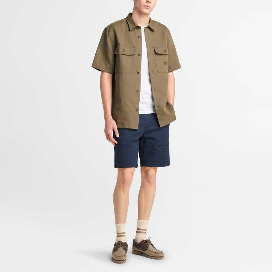 Timberland Casual Fashion Simple Short Sleeve Shirt Men shirts Khaki TB0A69U7A581