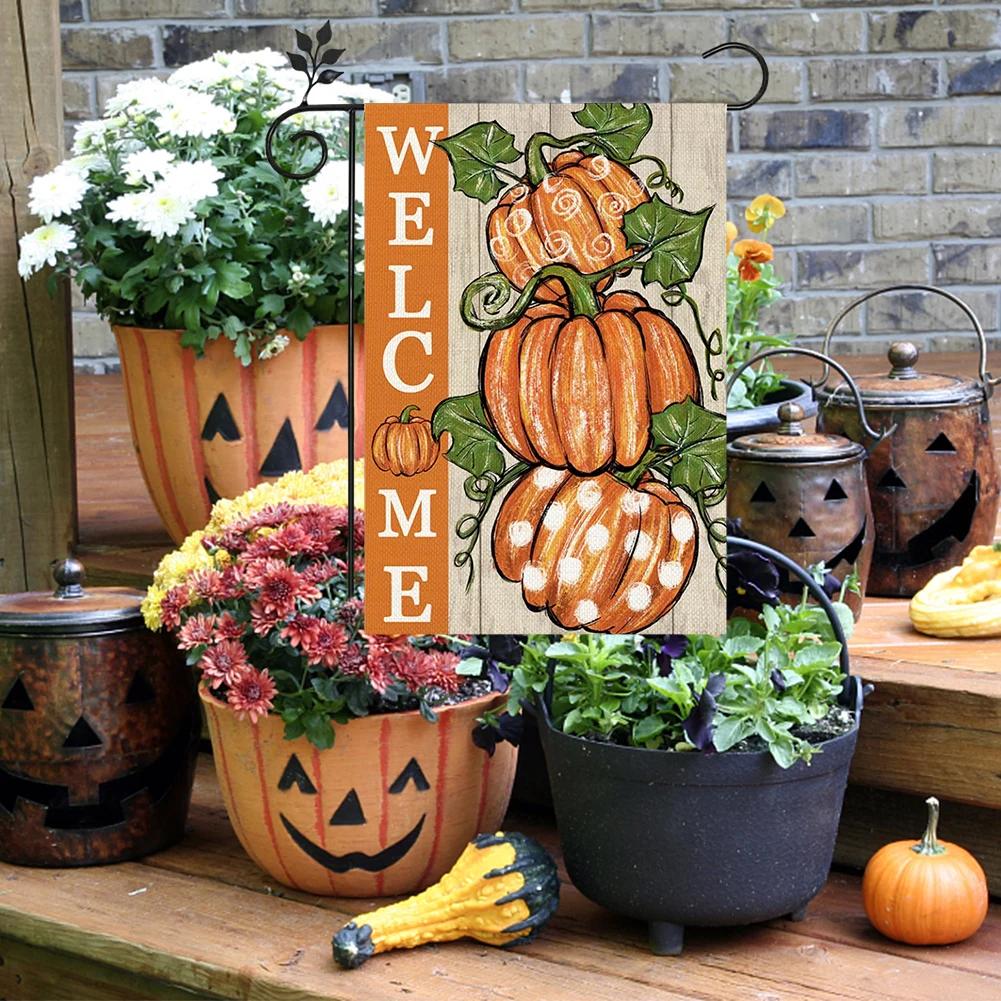 Halloween Garden Flag Double Sided Cute Ghost Pumpkin Decor Autumn Vertical Banner Burlap for Outdoor Garden Decoration 30x45cm