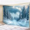 Blue Winter Forest Christmas Tapestry, Snow-Covered Pine Trees Wall Hanging, Aesthetic Holiday Backdrop for Bedroom Decor