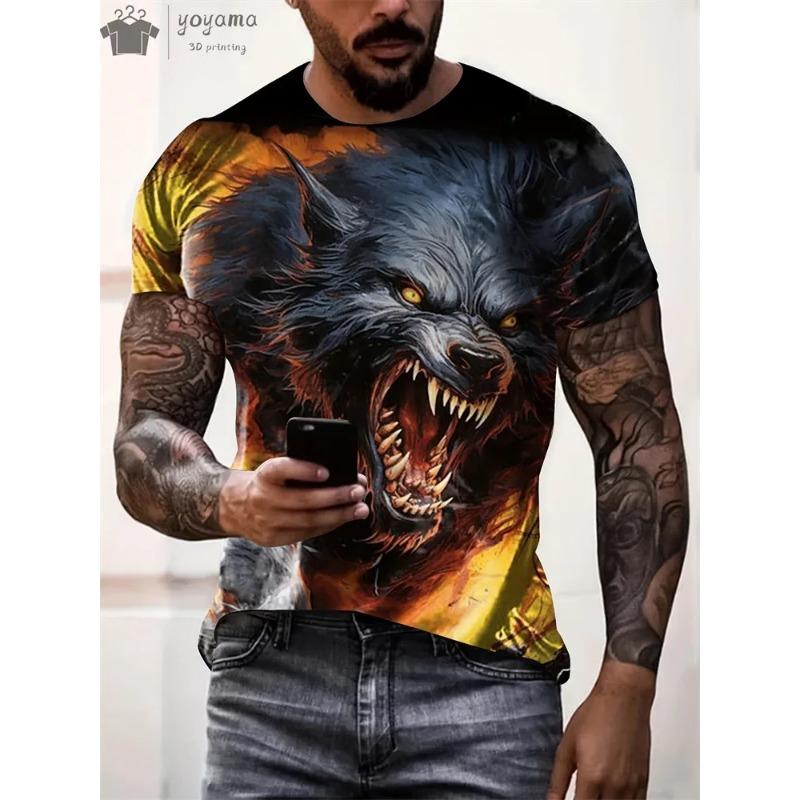 Men's T-Shirts Short Sleeve Beasts Graphic 3D Animal Printed Street Style Man Tops T-Shirt