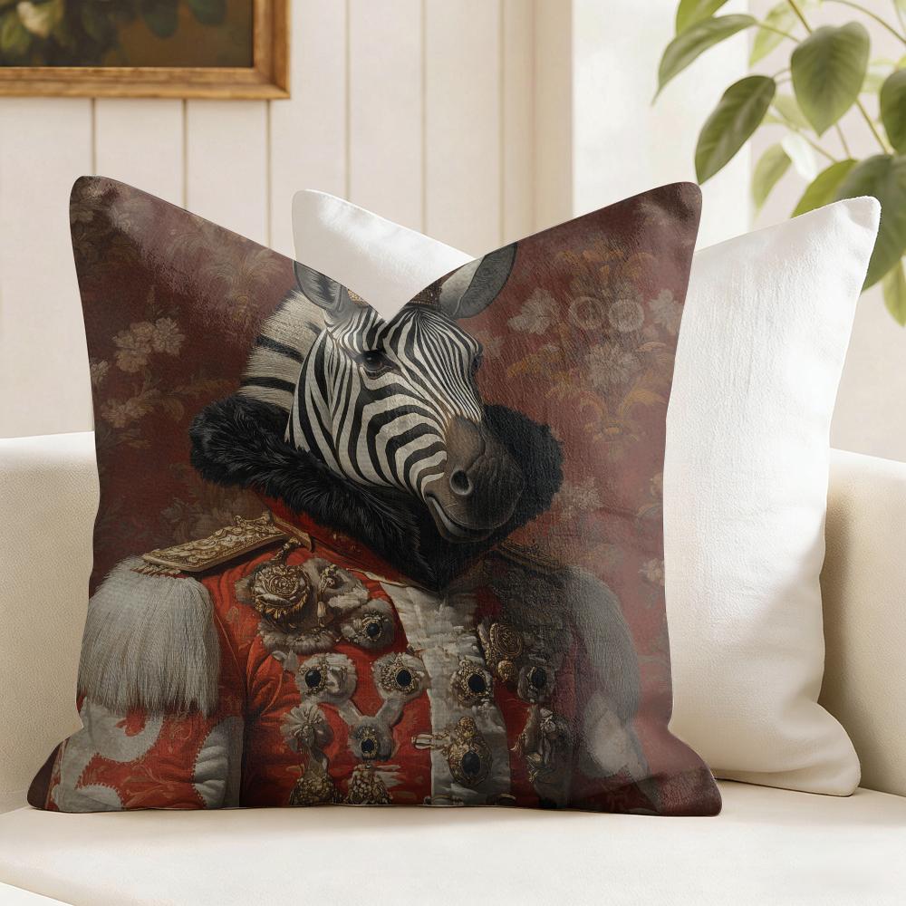 Zebra Dressed Up Portrait Cushion Cover Eco Linen Pillow Case DoubleSided Print Breathable Durable Zipper Home Decor Gift