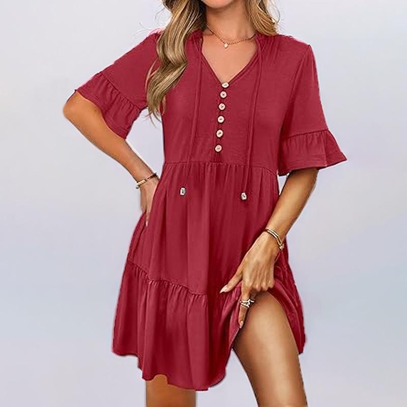 Warm Season Women's Temperament Trendy Flared Sleeves V-neck Trendy Dress
