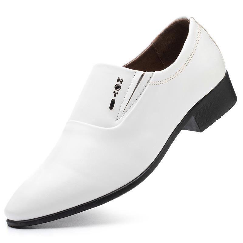Korean Style Pointed Toe White Breathable Leather Shoes - Casual Business Men's Formal Driving Loafers