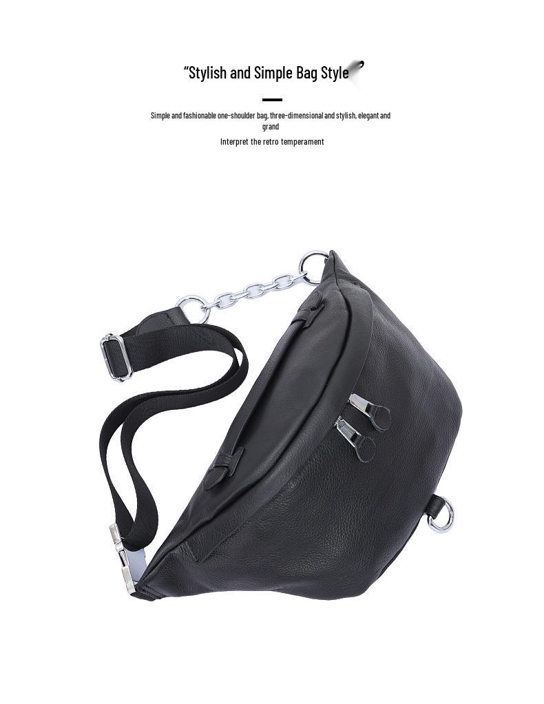 Korean Style Women's Leather Chest Bag: Large Capacity Cowhide Waist & Crossbody Bag with Trendy Chain