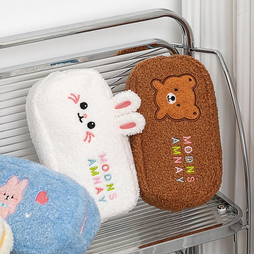 Cute Stationery Bag Desktop Storage Large Capacity Pencil Case Bear Rabbit Printed Pen Pouch for Student Girls Makeup Bags Gift
