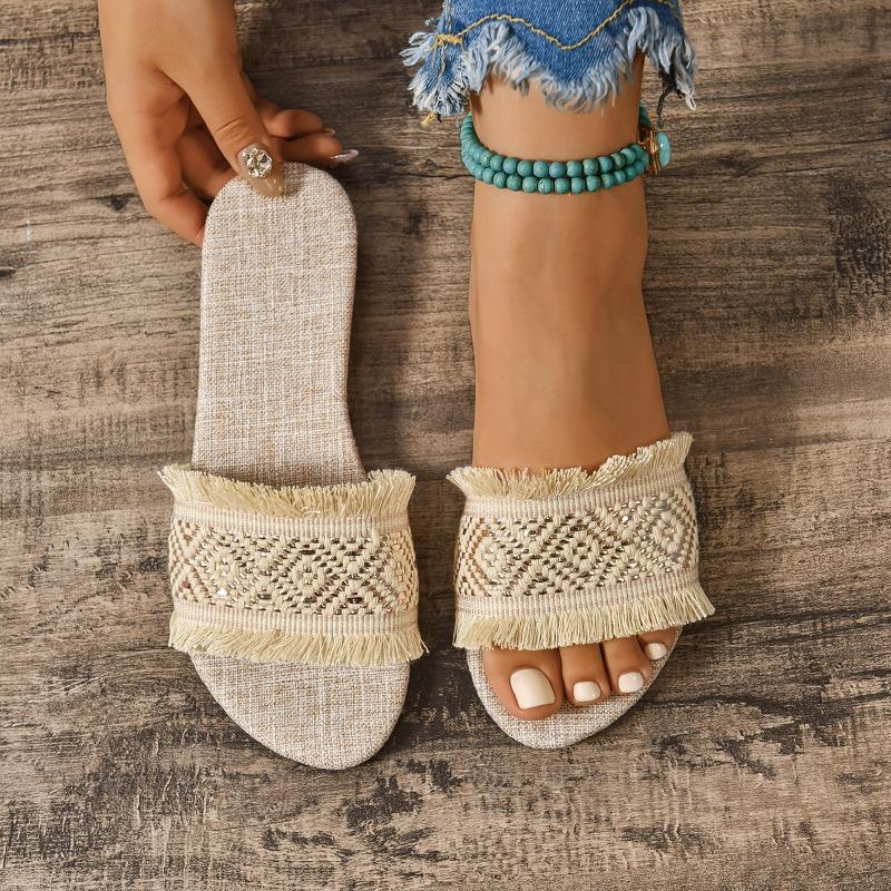 Women Summer Straw Woven Casual Slippers Outdoor Espadrille Flip-flops Fashion Flat Ladies Sandals and Slippers Large Size 36-43