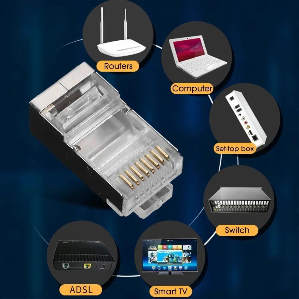 50/100 Stück Cat6 Cat5e RJ45 Geschirmter Stecker Modulare Stecker Kabel Netzwerkstecker Vergoldete Ethernet PC Hardware Kabeladapter