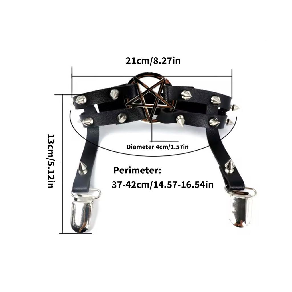 Punk PU Leg Garter Thigh Belt For Women Girl With Metal Rivet Studded And Star Design Cosplay Party Accessories