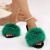 Fashion Luxury Fluffy Fur Women's Home Slippers 2025 Winter Metal Decoration Soft Sole Non Slip Indoor Slippers Furry Slides for Women