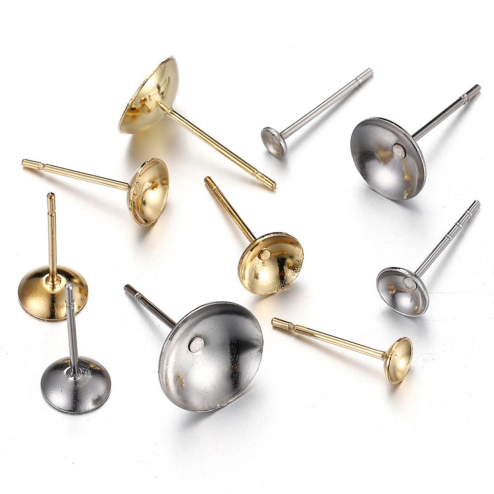 50pcs 3-8mm Stainless Steel Ear Studs Base for Pearl Earrings Earring Base for Jewelry Making DIY Gold Color Accessories