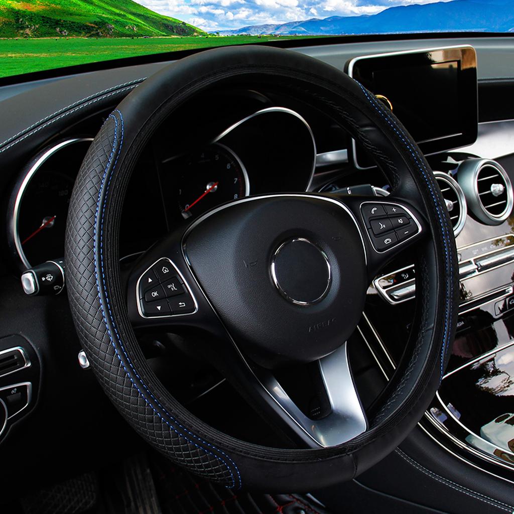 PU Leather Embossed Three-dimensional Car without Inner Ring Steering Wheel Cover for 14.5-15 Inches of Automotive Supplies
