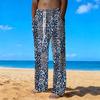 Men Black Base Rainbow Gradient Leopard Print Drawstring Straight Trousers With Side Pockets Eye Catching Bottoms