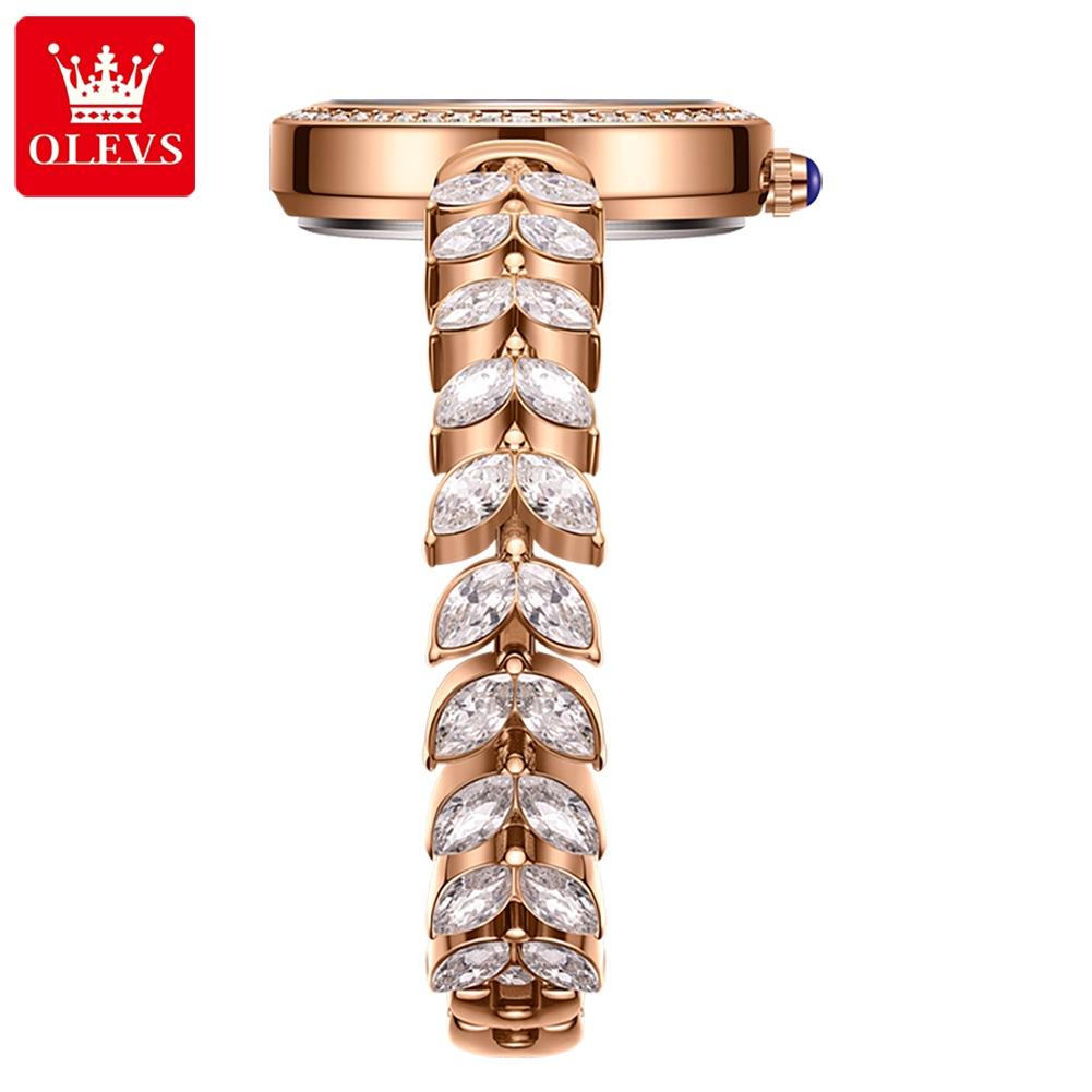 Luxury OLEVS Female Quartz Watch Crystal Inlaid Bezel Green Sunburst Dial Rose Gold Bracelet Ladies Dress Wristwatch Gift