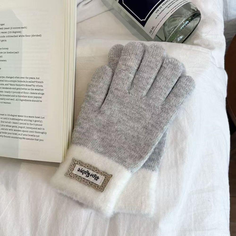 Touch-screen Warm Knitted Gloves Cold-proof Riding Protective Mittens Girls Winter Gloves Gift