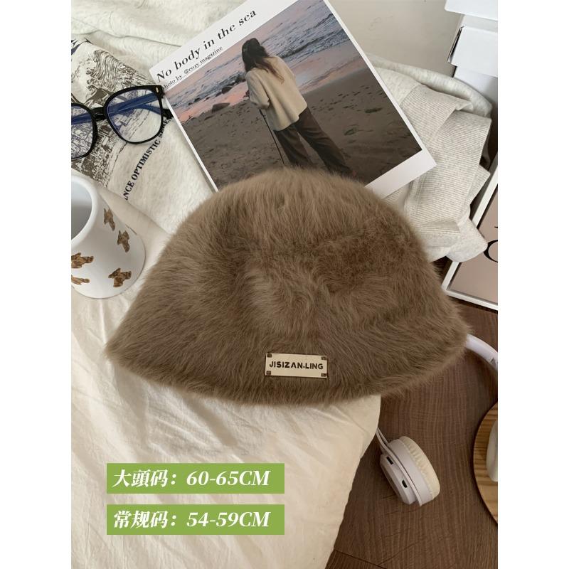 Face rabbit fur hat women's autumn and winter warm bucket hat new versatile basin hat plush bucket hat