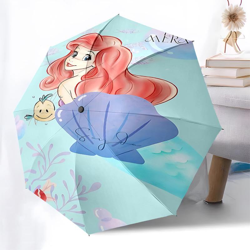 1pc Little Mermaid umbrella automatic open/close, 8-Rib Durable Frame, Compact Folding Design, Ideal Birthday/Holiday Gift 1170A