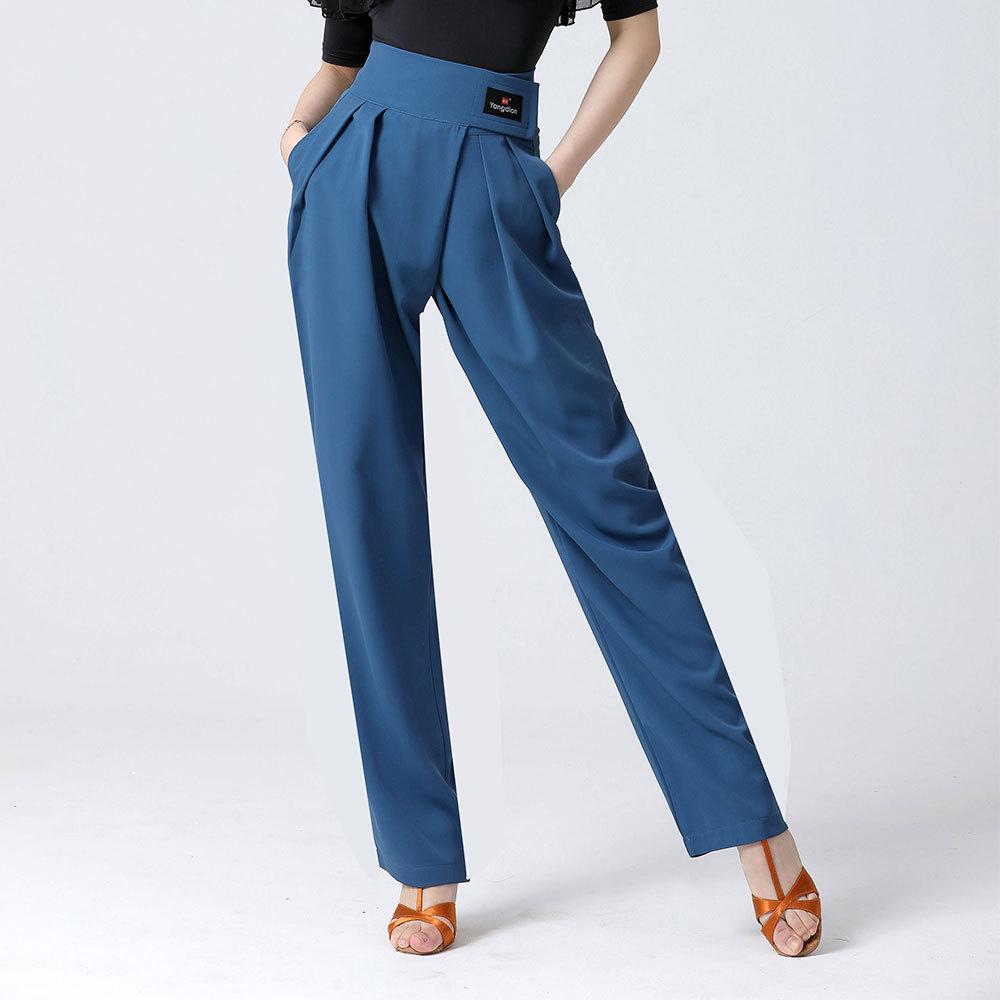 Dámské moderní taneční kalhoty s vysokým pasem – volný společenský a latinský styl