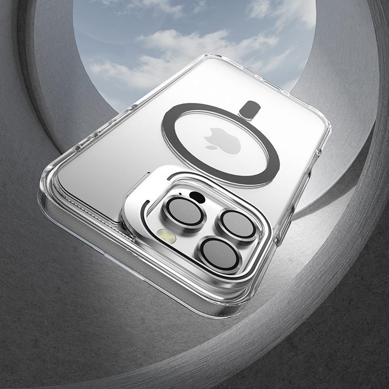 Applicable To Iphone16 Transparent Magnetic Mobile Phone Case, Apple 15pro Mobile Phone Case Lens Holder Case with Lens Film