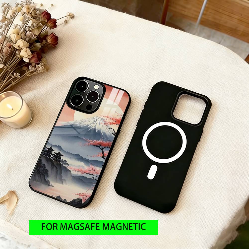 Japan Mount Fuji Cherry Phone Case For iPhone17,16,15,14,13,12,11 Plus,Pro Magnetic with Magsafe Wireless Charging