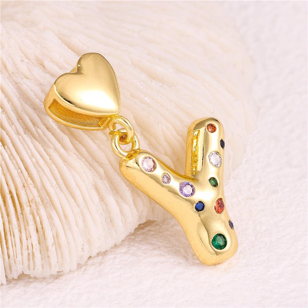 18K Gold-Plated Zircon Necklace with Cross and Colorful Letter Pendants