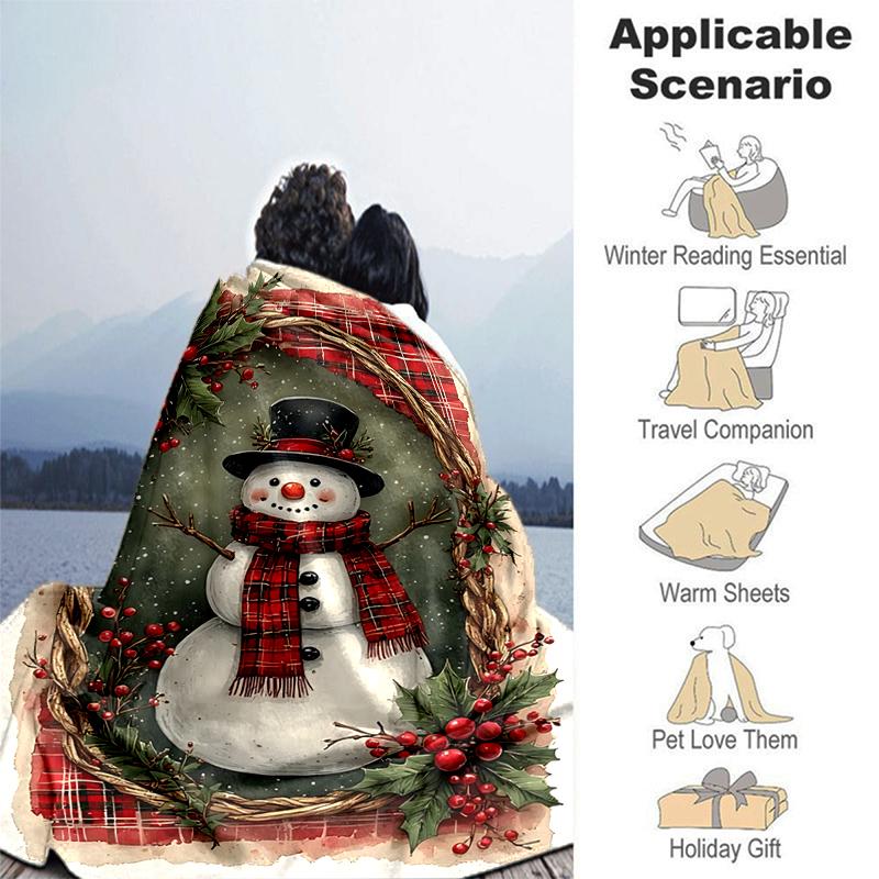 1Pc Winter Snowman Festive Scene Blanket Soft And Comfortable Casual Warm Camping Travel Christmas Halloween Gift M292120