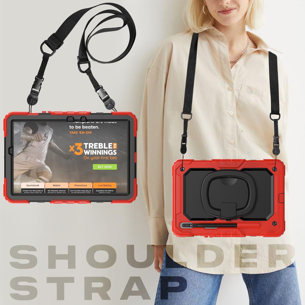 Stand Armor Case Universal For Galaxy Tab S8 S7 11" SM-X700 706 SM-T870 T875 T876 With Rotating Handle Grip Cover Shoulder Strap