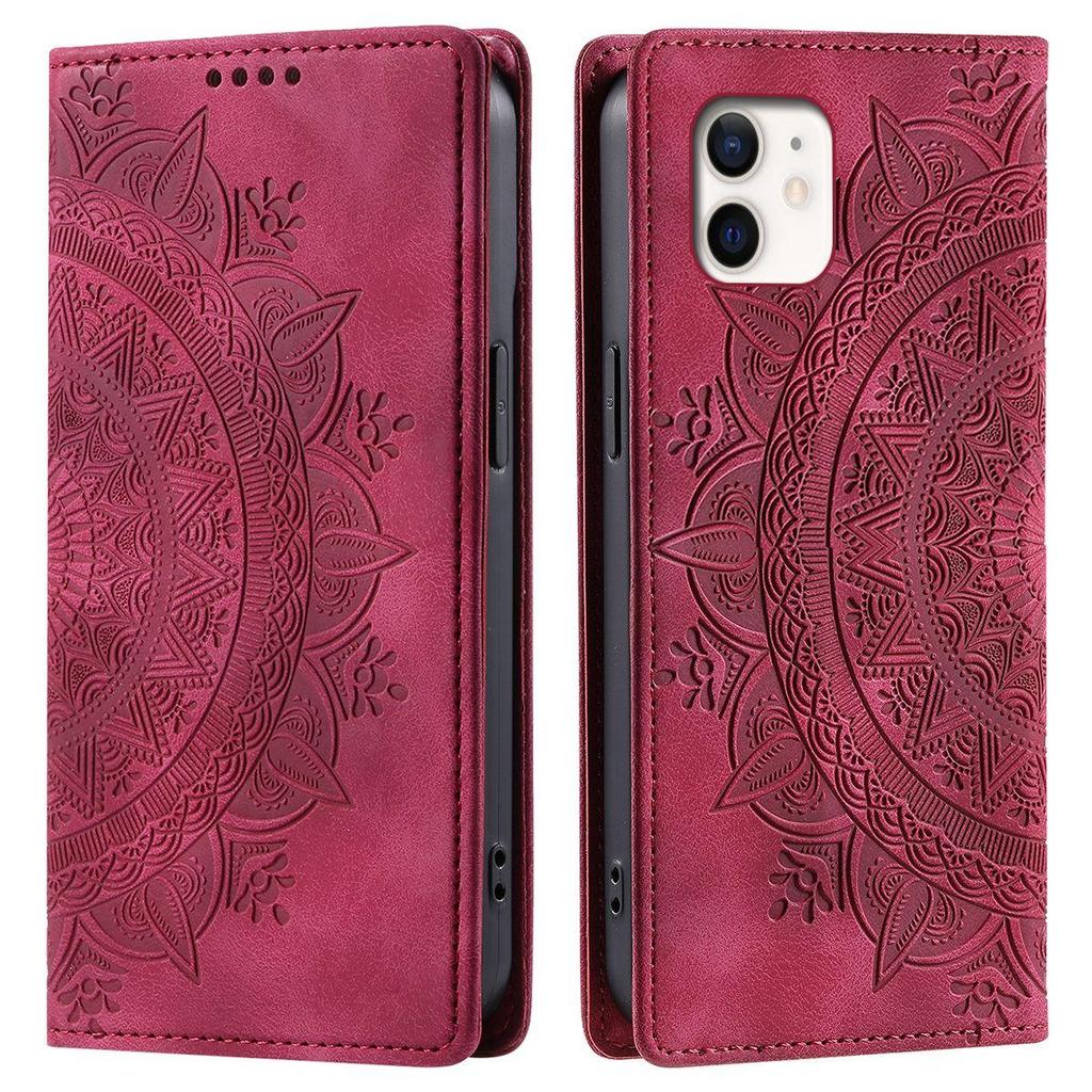 for iPhone 12 Mini Mandala Embossed PU Leather Flip Wallet Case Magnetic Closure Cover