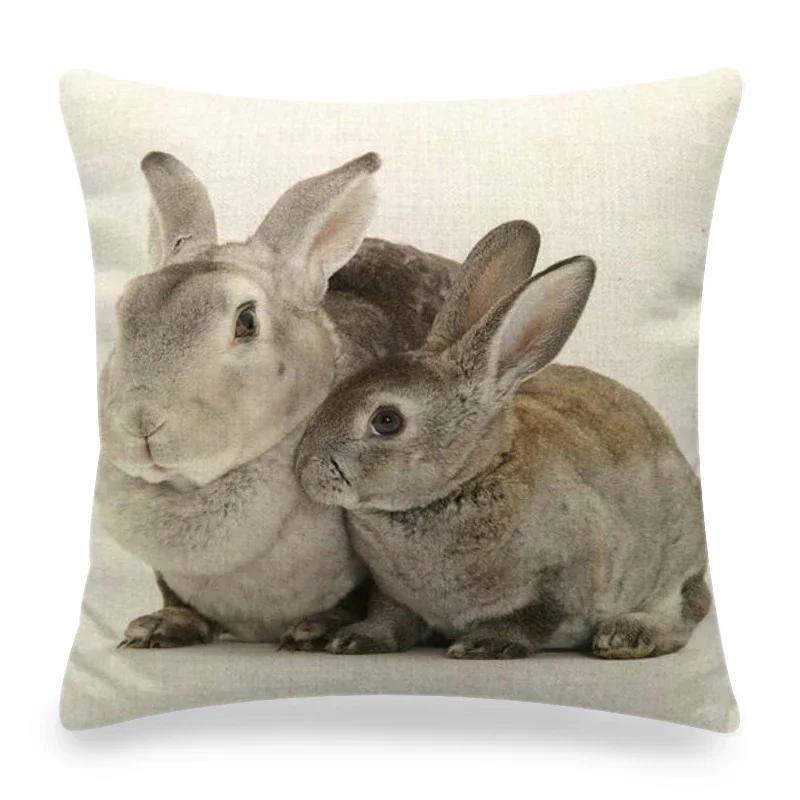 Easter Cushion Cover Cute Bunny Eggs Printed Pillow Covers 18x18 Inches Easter Decorations Hare Rabbit Flower Linen Pillowcase