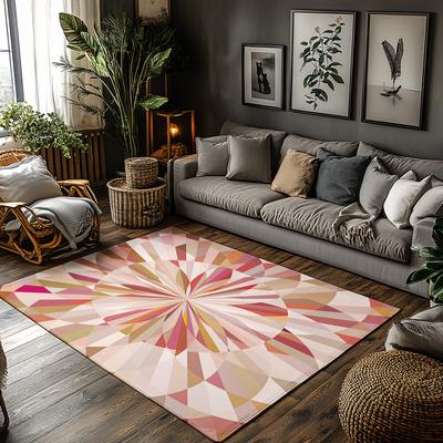 Tuniu Geometric Rose Pink Area Rug Non-Slip Home Decor Mat for Living Room Bedroom